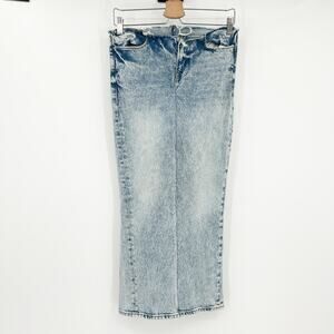 Frame‎ Womens Upcycled Stretch Back Slit Pencil Denim Maxi Skirt Stone Wash Blue
